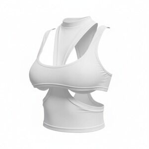 New XL White Sexy Cut Out Crop Top Open Sleeveless Tank Blouse Tee